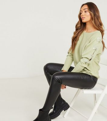 Click to view product details and reviews for Quiz Light Green Diamanté Bow Sleeve Jumper New Look.