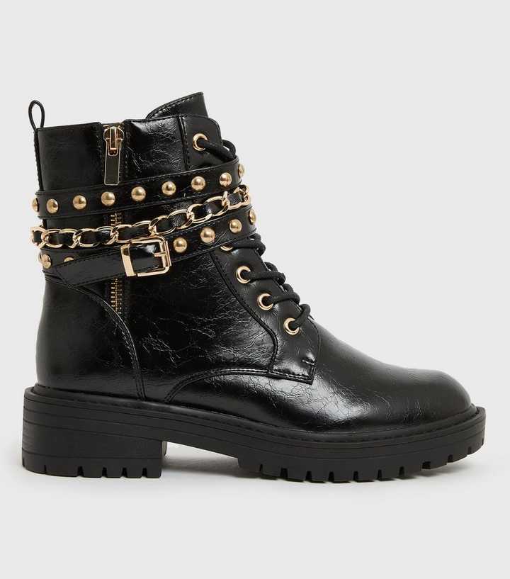 black ankle boots with chains