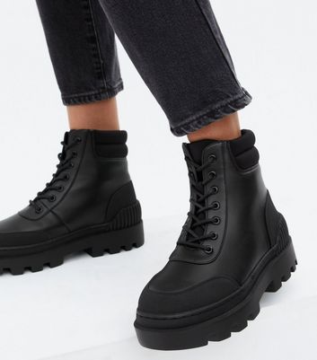 black chunky lace up boots new look