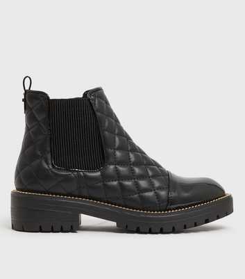 Black Quilted Chain Trim Chunky Chelsea Boots
