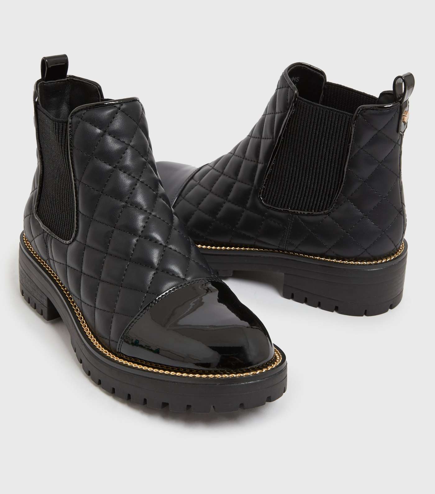 Black Quilted Chain Trim Chunky Chelsea Boots Image 3