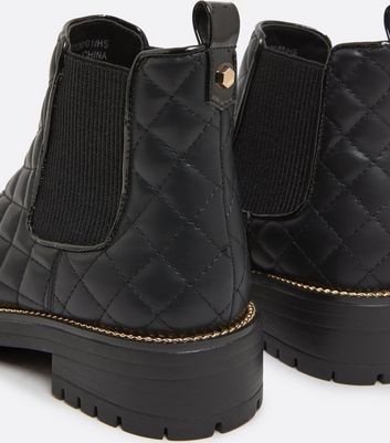 shop for Black Quilted Chain Trim Chunky Chelsea Boots New Look Vegan at Shopo