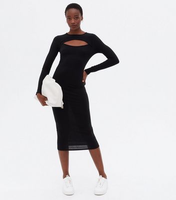 black midi long sleeve bodycon dress