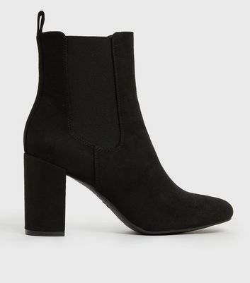 Black Suedette Block Heel Ankle Boots