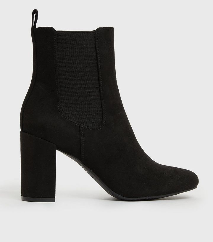 Black Suedette Block Heel Ankle Boots | New Look