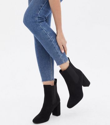 womens black block heel booties