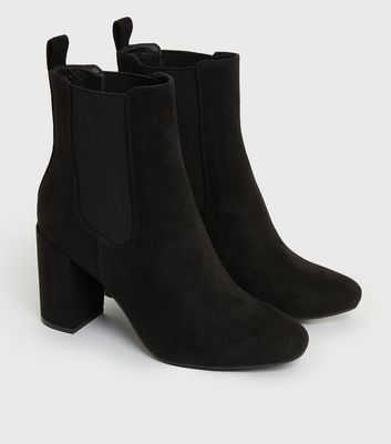 black suede high heel ankle boots