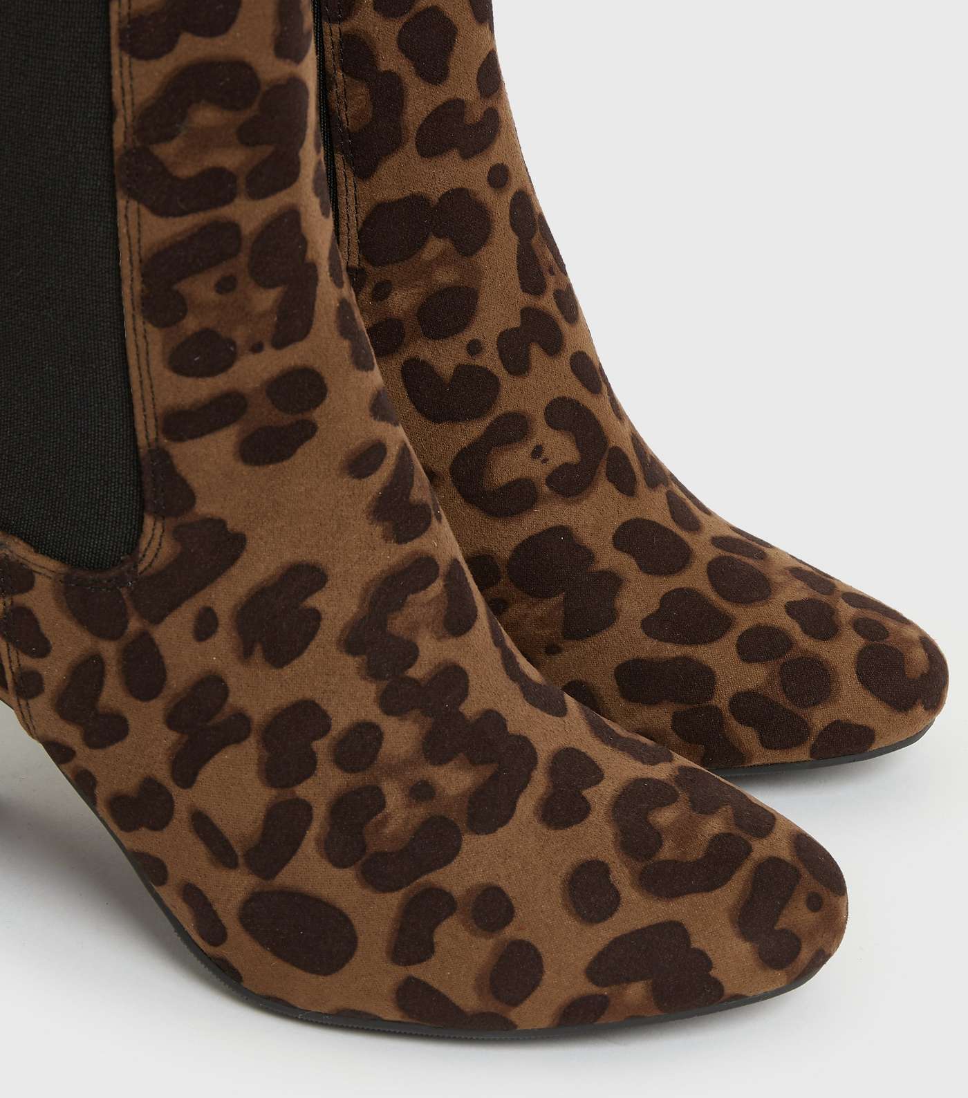Brown Leopard Print Suedette Block Heel Ankle Boots Image 4