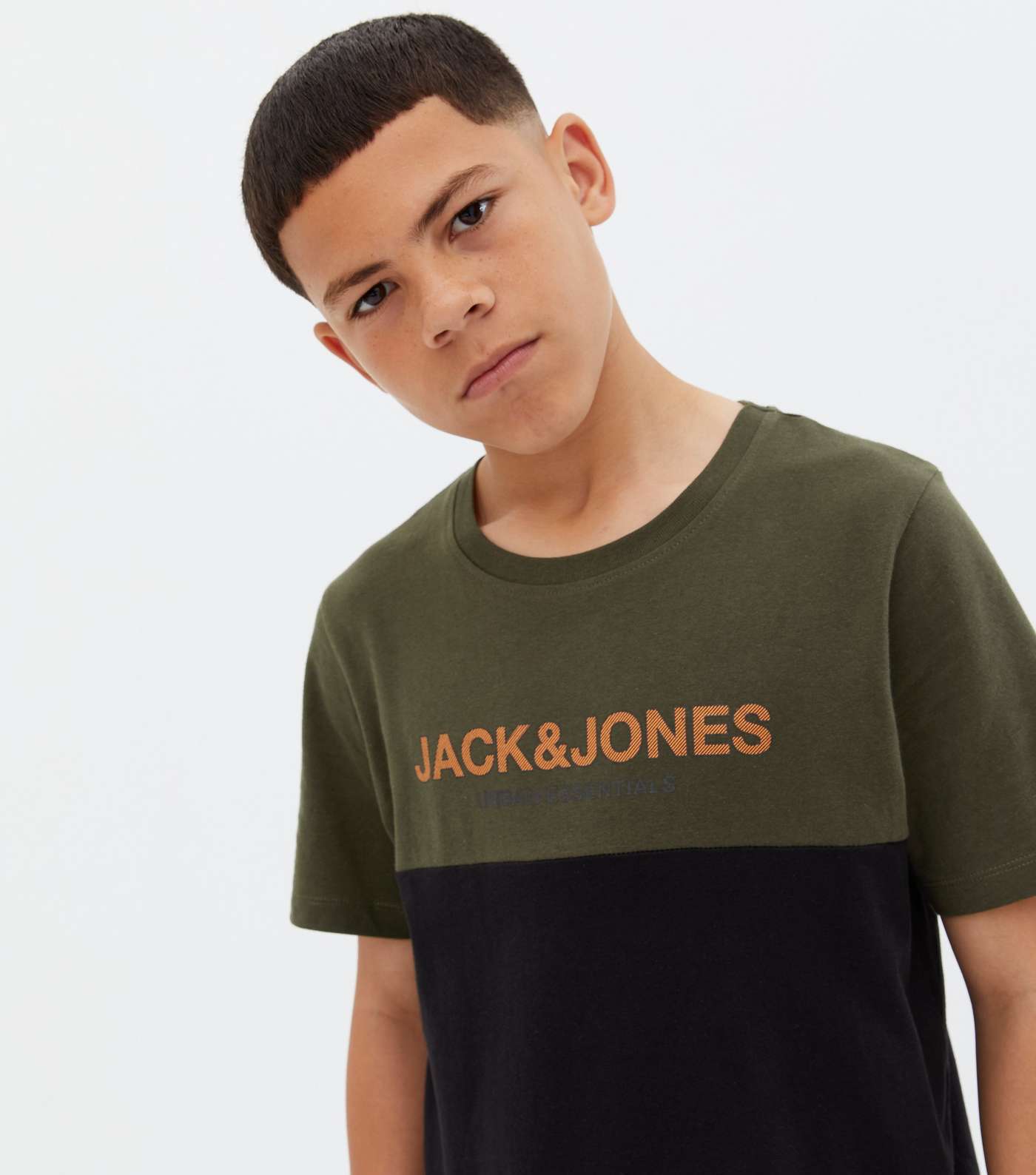 Jack & Jones Junior Khaki Colour Block Logo T-Shirt Image 2
