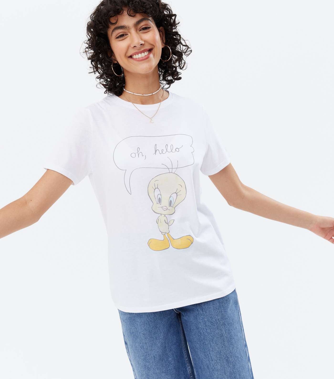 White Looney Tunes Oh Hello Tweety Logo T-Shirt