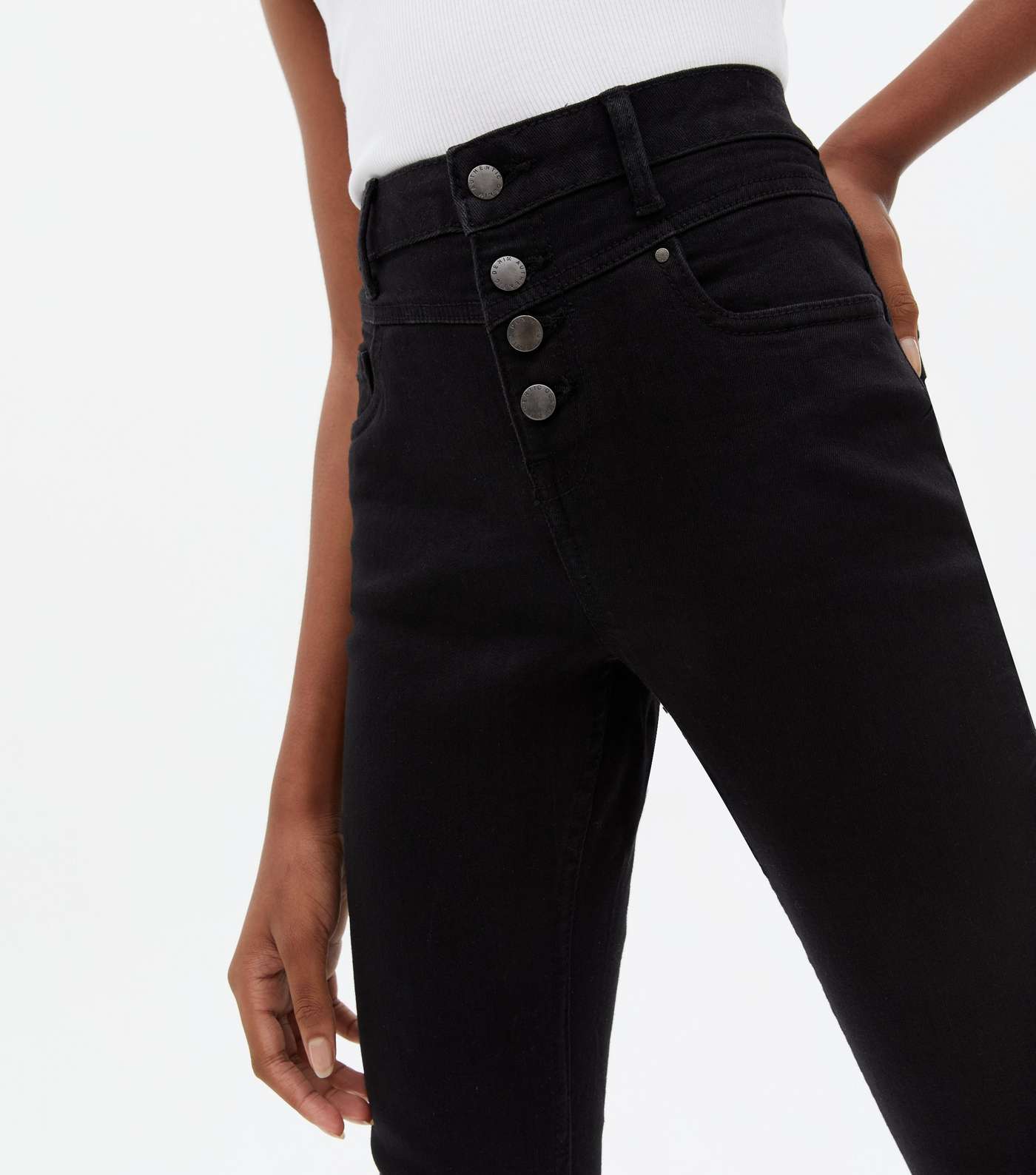 Girls Black 4 Button High Waist Yazmin Skinny Jeans Image 3