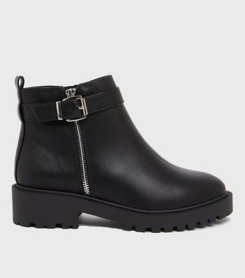 Extra Wide Fit black Buckle Chunky Ankle Boots New Look Vegan