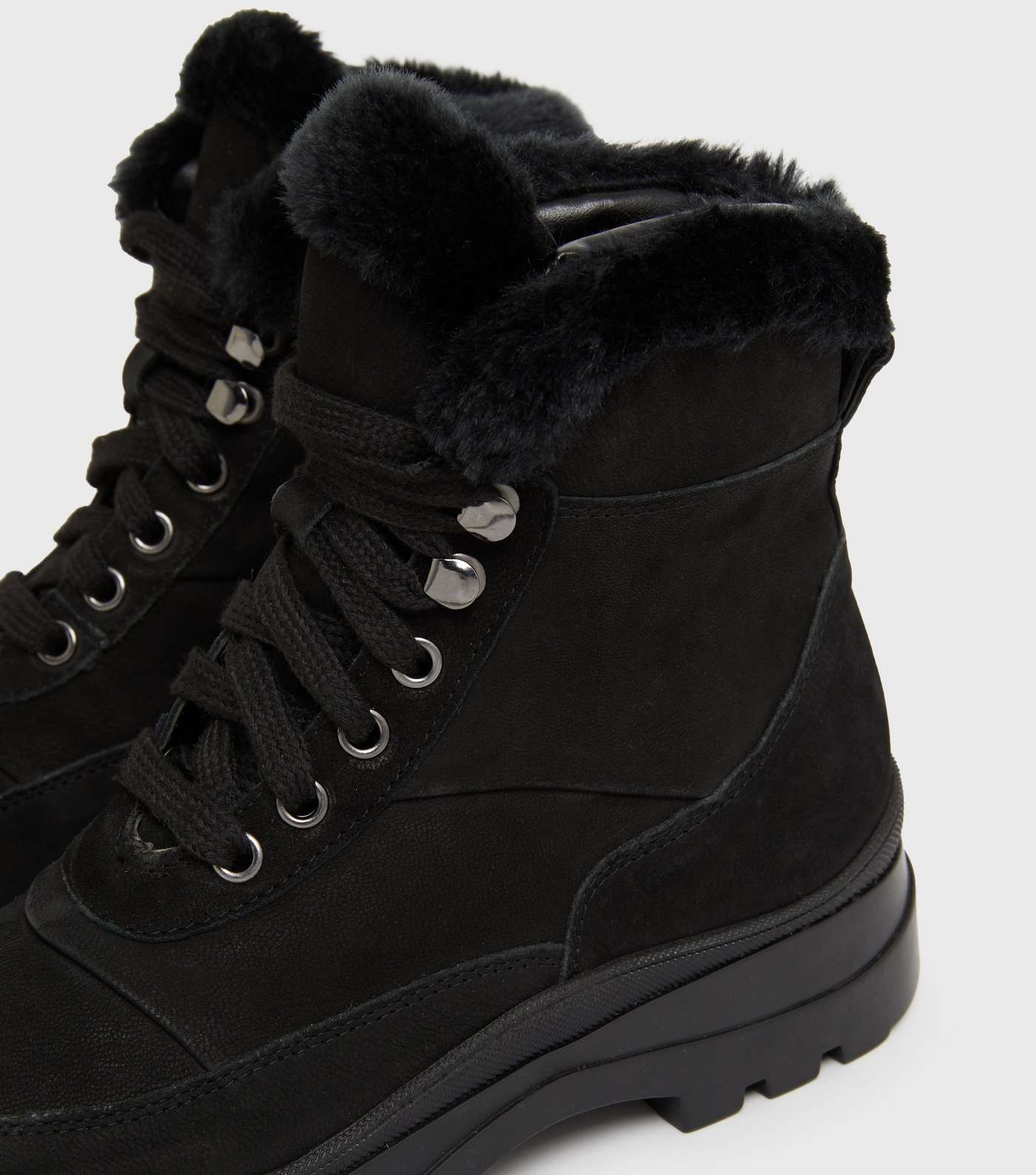 Black Leather Faux Fur Trim Hiker Boots Image 4
