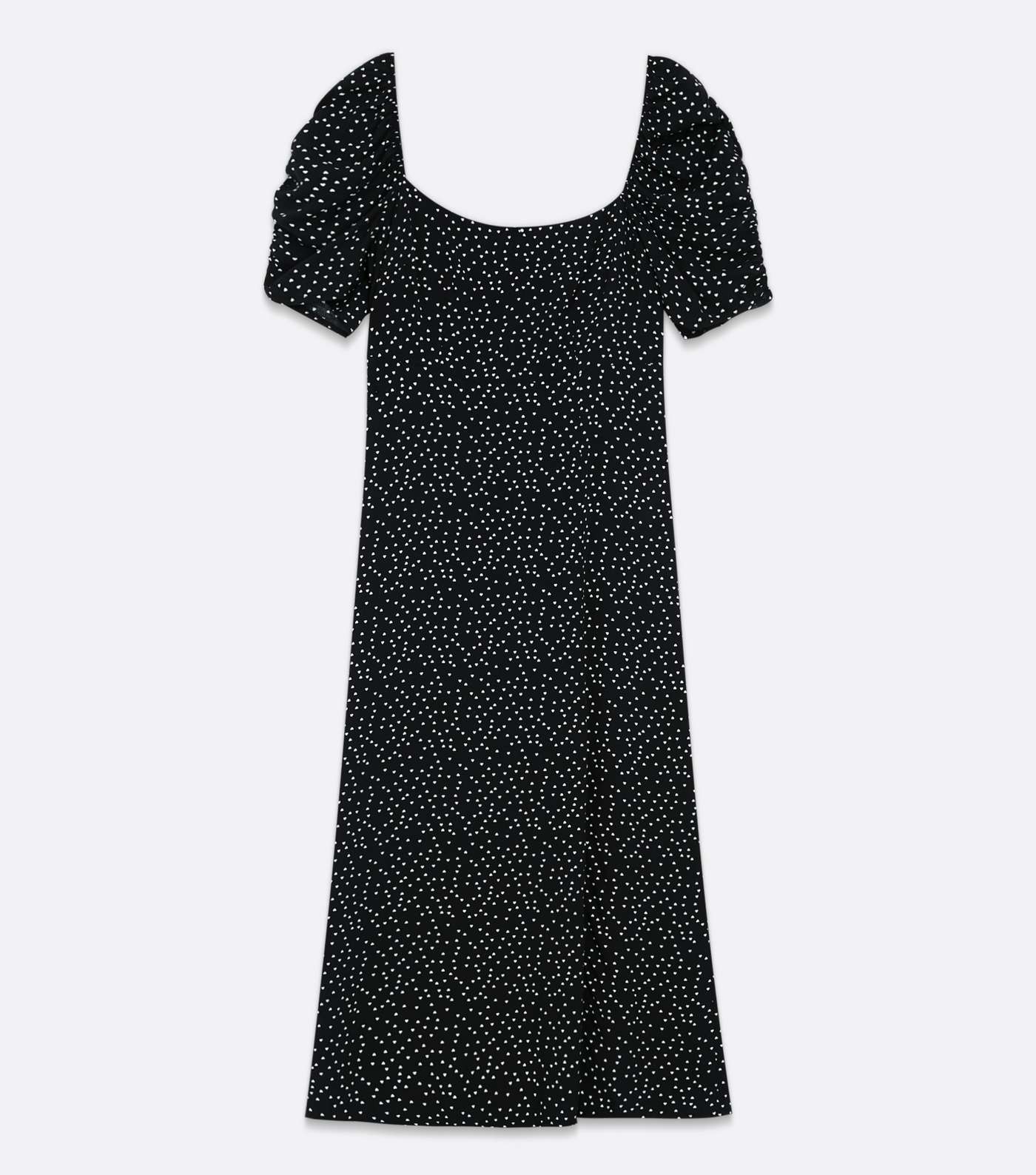 Tall Black Spot Ruched Puff Sleeve Midi Dress Image 5