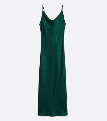 Damen Bekleidung Tall Dark Green Jacquard Spot Satin Cowl Neck Midi Dress