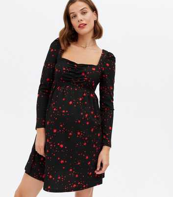 Maternity Black Star Tie Back Ruched Mini Dress