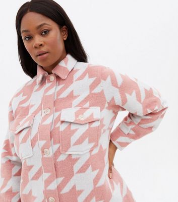 Click to view product details and reviews for Curves Pink Dogtooth Shacket New Look.