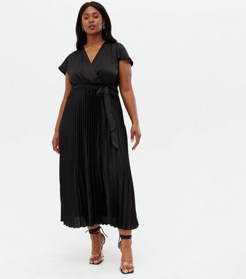 black pleated wrap dress
