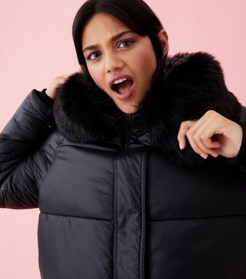 Faux Fur Trim Long Puffer Jacket 