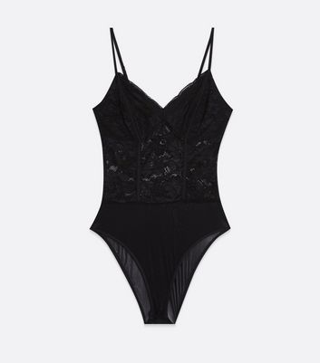 Black Lace Strappy Bodysuit New Look