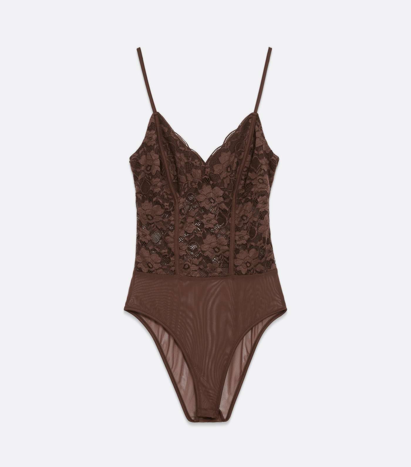 Brown Lace Strappy Bodysuit