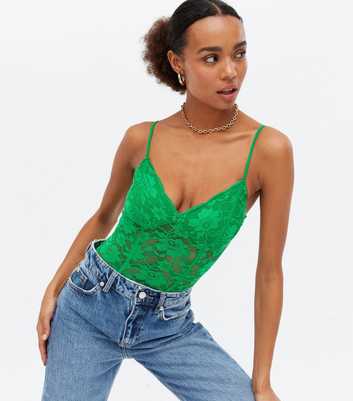 Green Lace Strappy Bodysuit