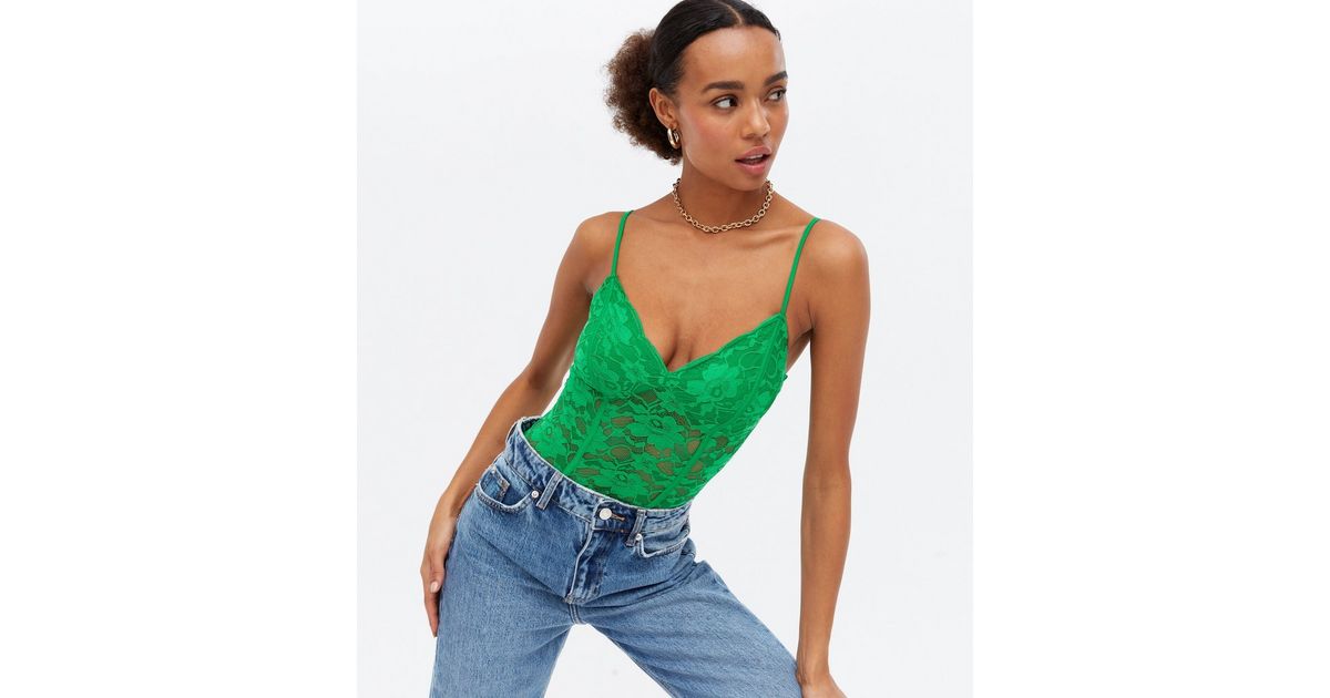 Urban Outfitters Uo Ava Satin Lace & Corset Top in Green
