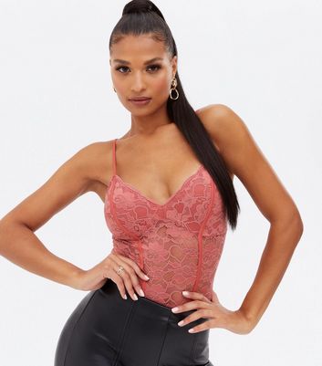 Mid Pink Lace Strappy Bodysuit New Look