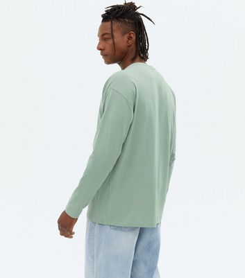 Herrenmode Bekleidung für Herren Light Green Long Sleeve Oversized T-Shirt