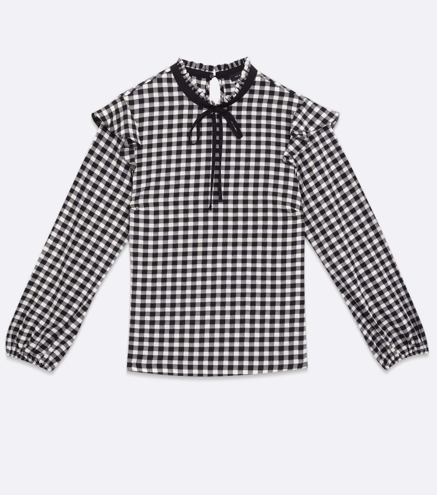 Black Check Tie High Neck Frill Blouse Image 5