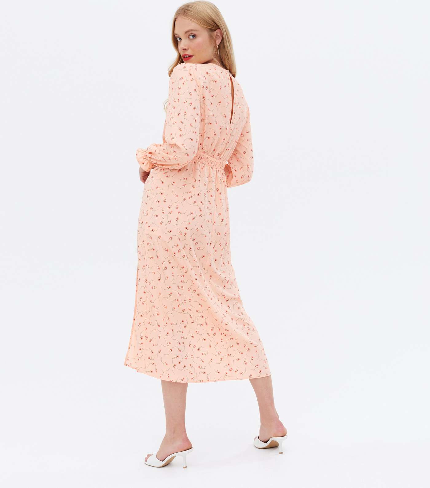 Pink Ditsy Floral Long Sleeve Midi Dress Image 4