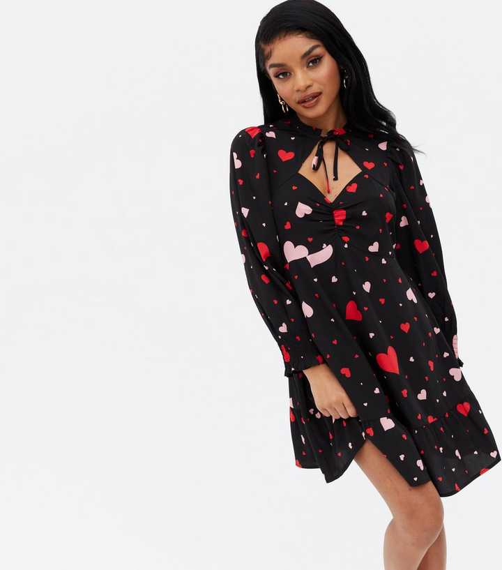 Petite Black Heart Crepe Cut Out Mini Dress | New Look