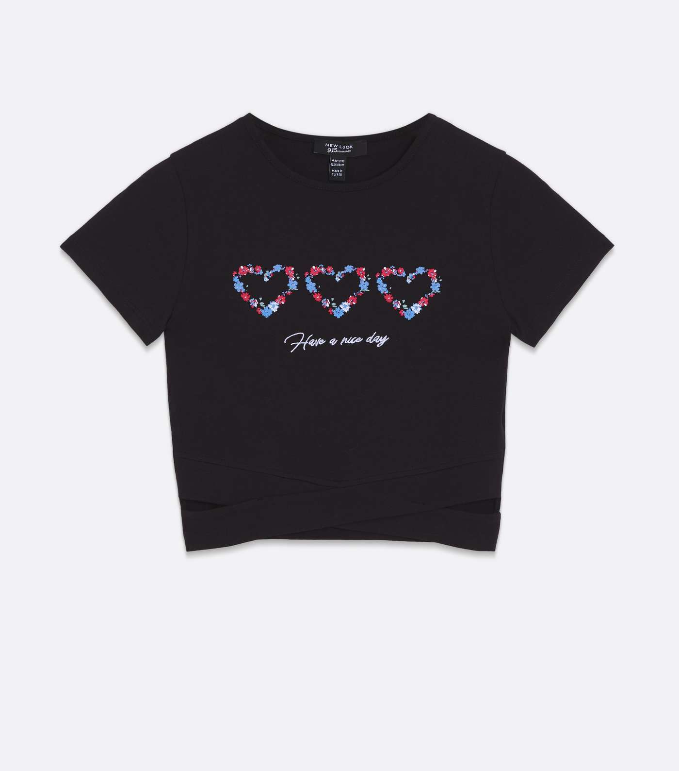 Girls Black Floral Heart Logo T-Shirt Image 5