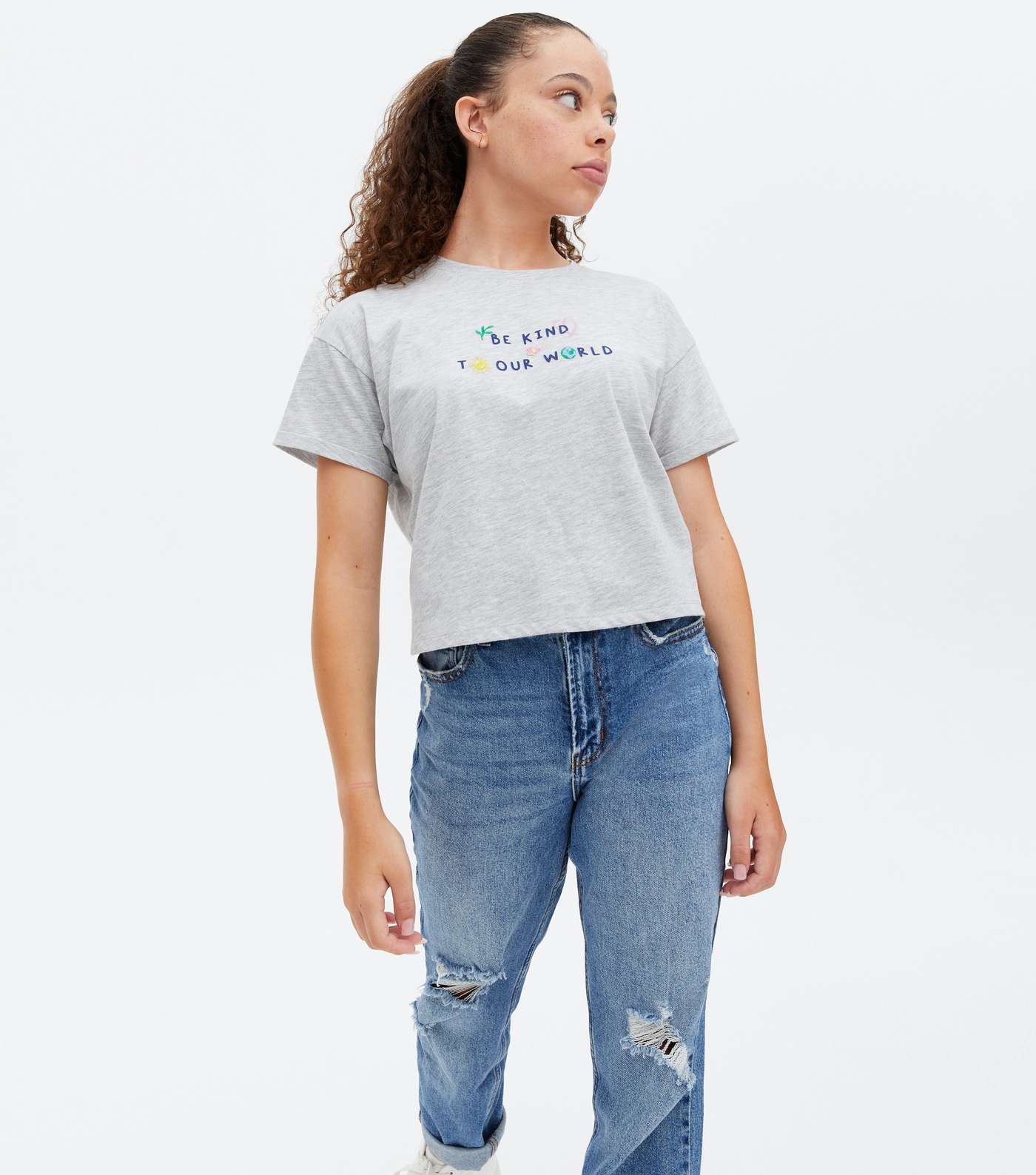 Girls Pale Grey Be Kind To Our World Logo T-Shirt Image 2