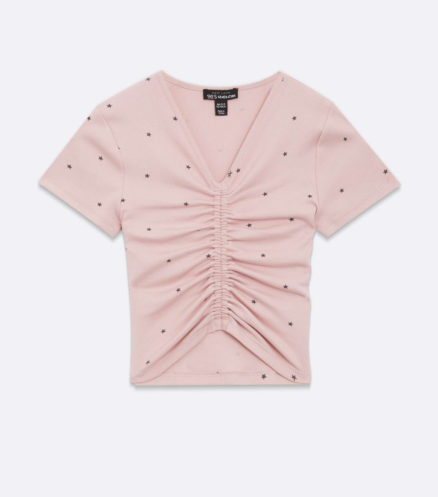 Girls Pale Pink Star Ribbed Ruched T-Shirt Image 5