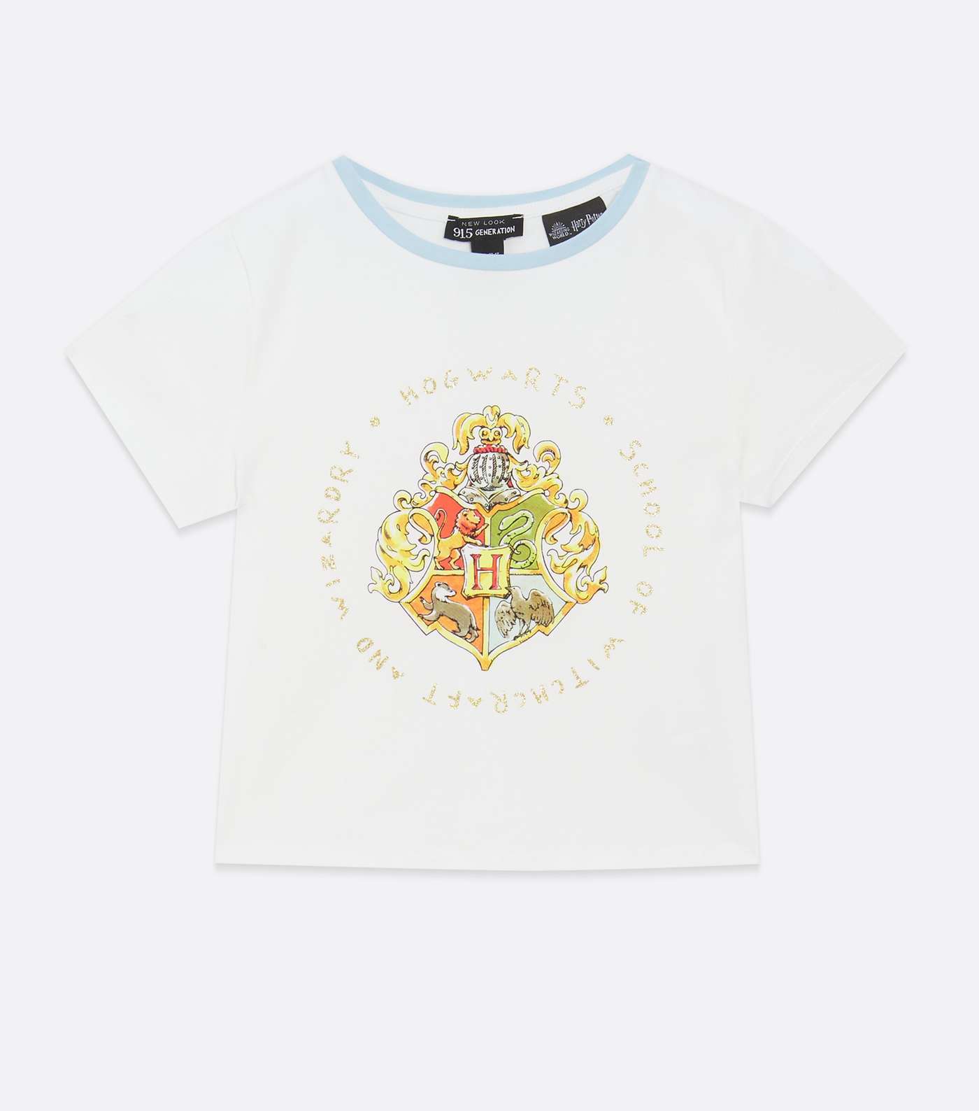 Girls White Harry Potter Hogwarts Crest Logo Ringer T-Shirt Image 5