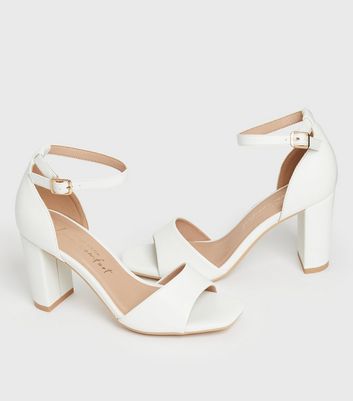 White Open Toe Block Heel Sandals New Look Vegan