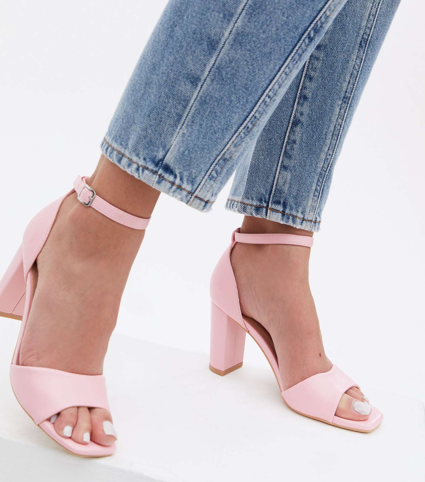 Pink Open Toe Block Heel Sandals Image 2