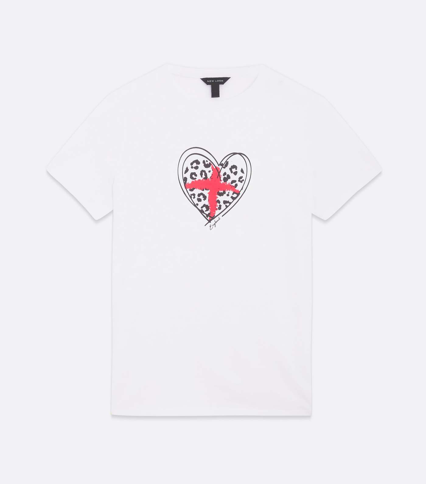 White England Flag Heart Leopard Print T-Shirt Image 5