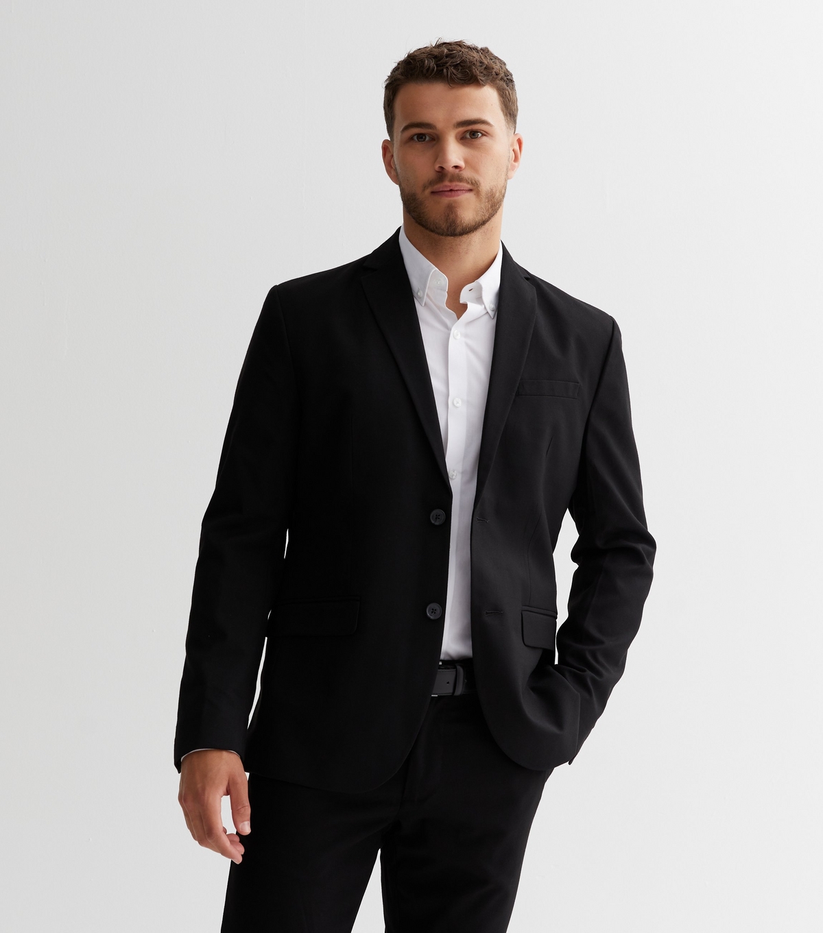 Men's Black Revere Collar Skinny Fit Suit Jacket New Look