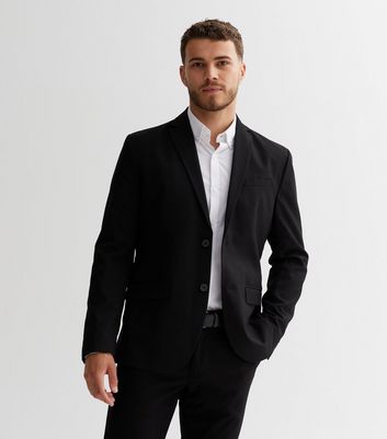Black Revere Collar Skinny Fit Suit Jacket