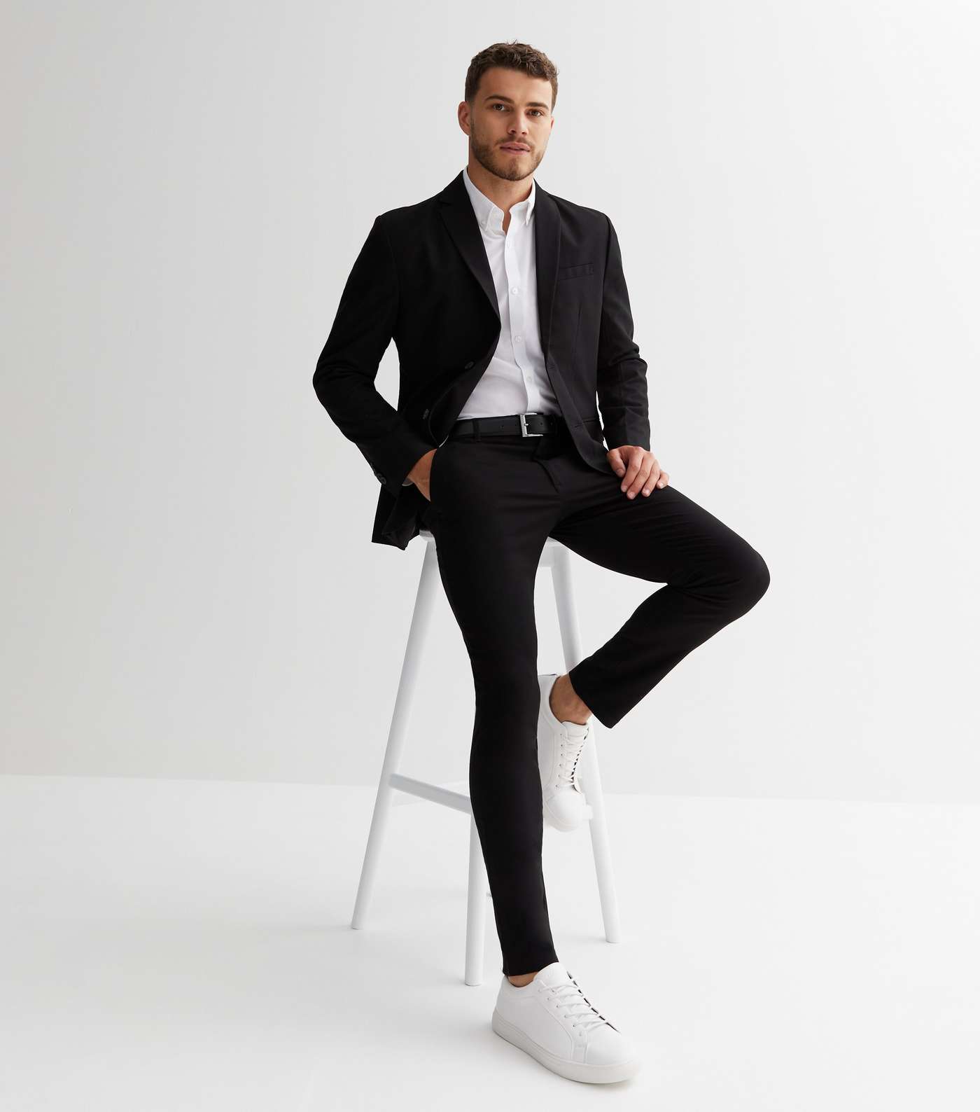 Black Revere Collar Skinny Fit Suit Jacket Image 2