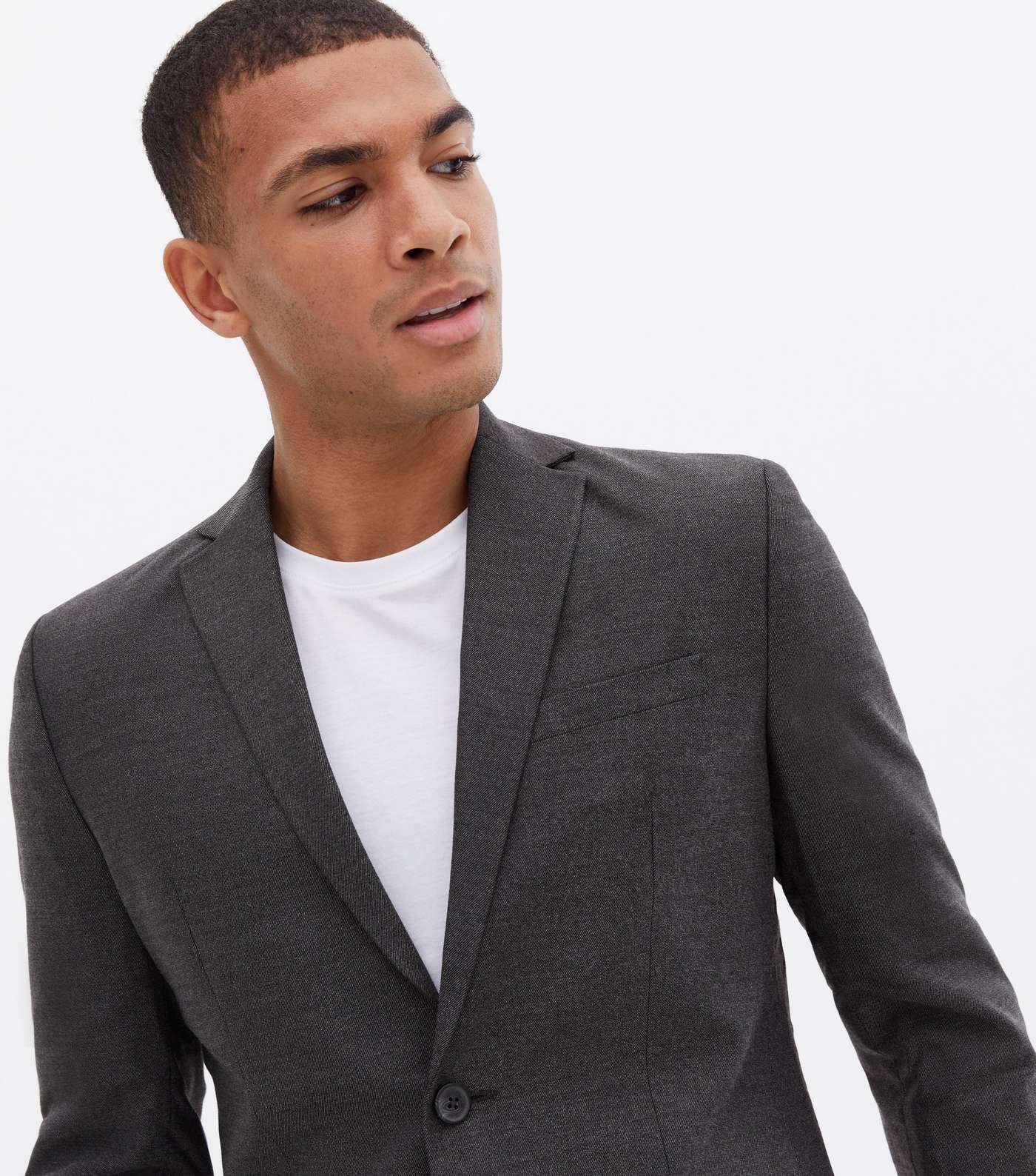 Dark Grey Revere Collar Skinny Fit Suit Jacket Image 3