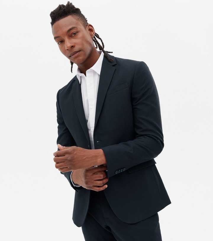 Navy Revere Collar Skinny Fit Suit Jacket