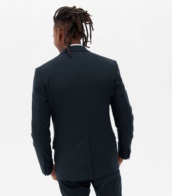 Men's Navy Revere Collar Skinny Fit Suit Jacket New Look