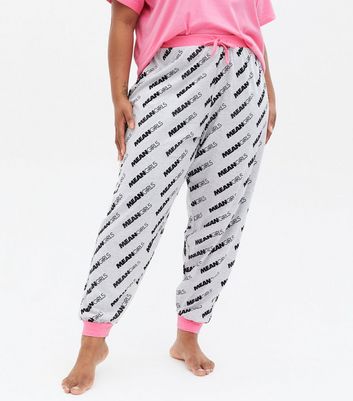 Curves Pink Jogger Pyjama Set with Mean Girls Logo New Look