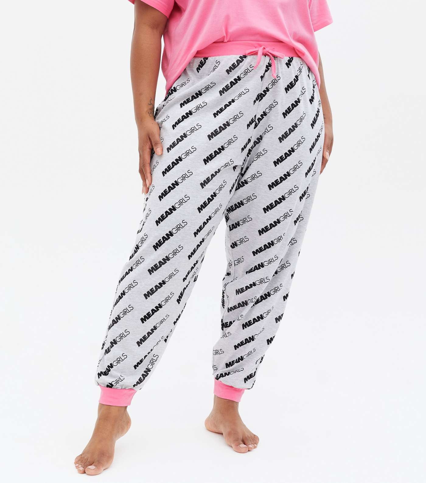 Curves Pink Jogger Pyjama Set with Mean Girls Logo Image 3