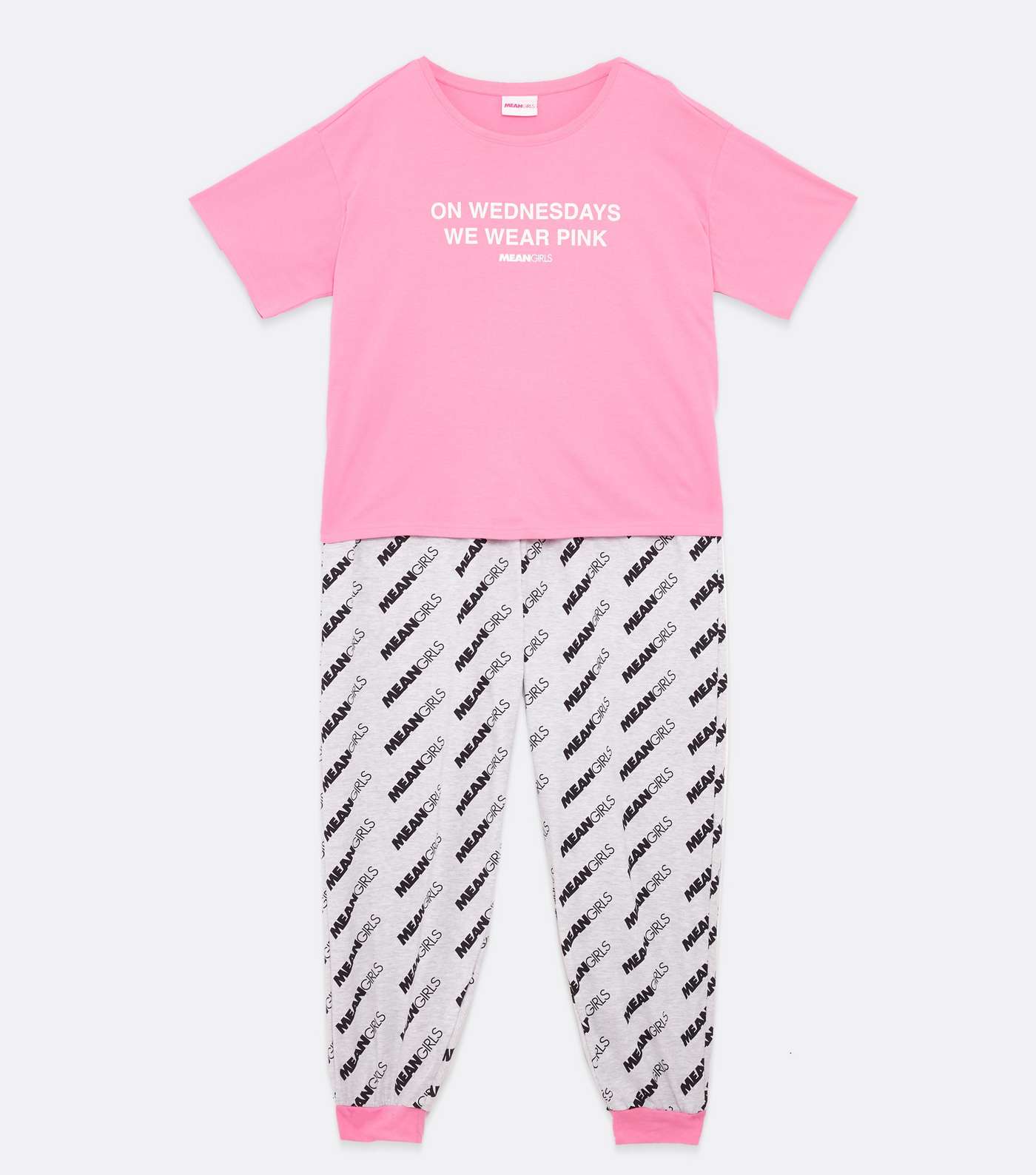 Curves Pink Jogger Pyjama Set with Mean Girls Logo Image 5