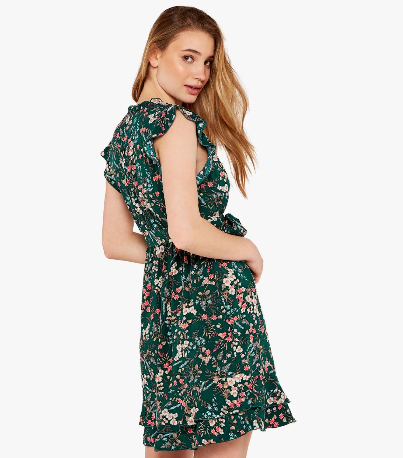 Apricot Green Ditsy Floral Frill Mini Dress Image 3