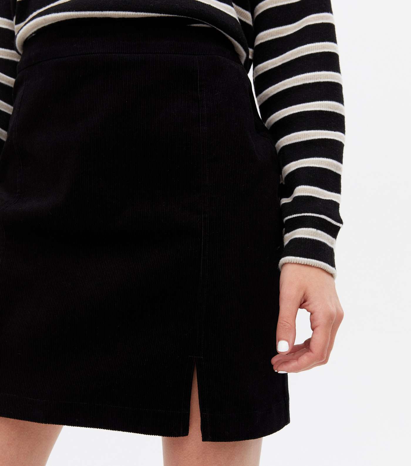 Black Cord Split Hem Mini Skirt Image 2
